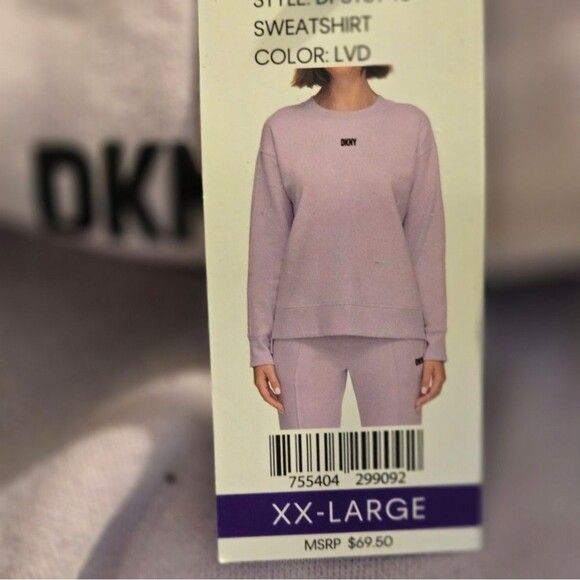DKNY Women's Soft Cotton Cozy Comfy Fleece Sweatshirt Lavender NWT XXL - Picture 5 of 11